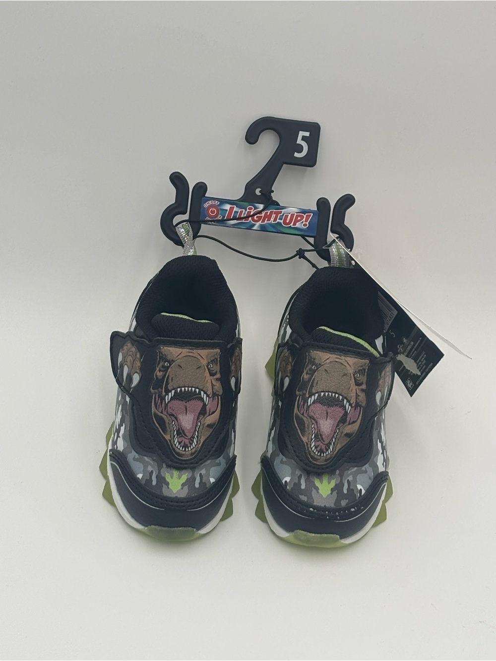 Kids Light-Up Dinosaur Sneakers in Black and Green by